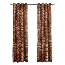100% Blackout Curtain Drapes Boho Style ,1 Panel Grommet Thermal Insulated Room Darkening Curtains for Bedroom and Living Room