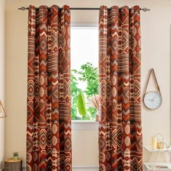 100% Blackout Curtain Drapes Boho Style ,1 Panel Grommet Thermal Insulated Room Darkening Curtains for Bedroom and Living Room