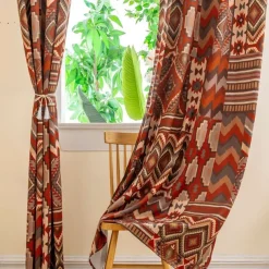 100% Blackout Curtain Drapes Boho Style ,1 Panel Grommet Thermal Insulated Room Darkening Curtains for Bedroom and Living Room