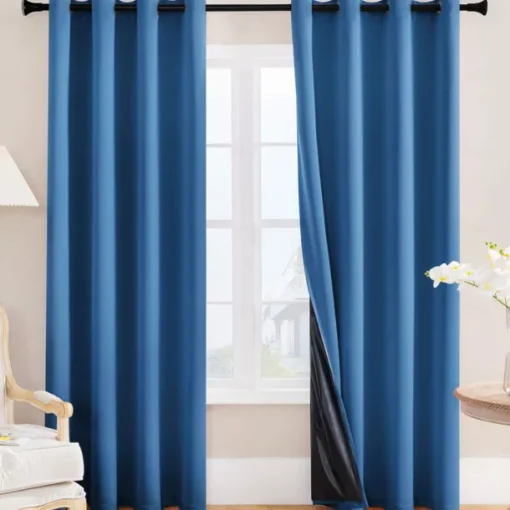 100% Blackout Curtains for Bedroom, Thermal Insulated Linen Look Grommet Window Curtain Drapes with Black Back for Living Room