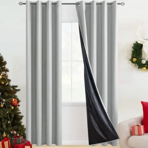 100% Blackout Curtains for Bedroom, Thermal Insulated Linen Look Grommet Window Curtain Drapes with Black Back for Living Room