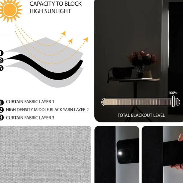 100% Blackout French Door Curtains, Triple Layers Light Blocking & UV Protect, Noiseless Adjustable Roller Shade, No Drill Window Blinds for Office