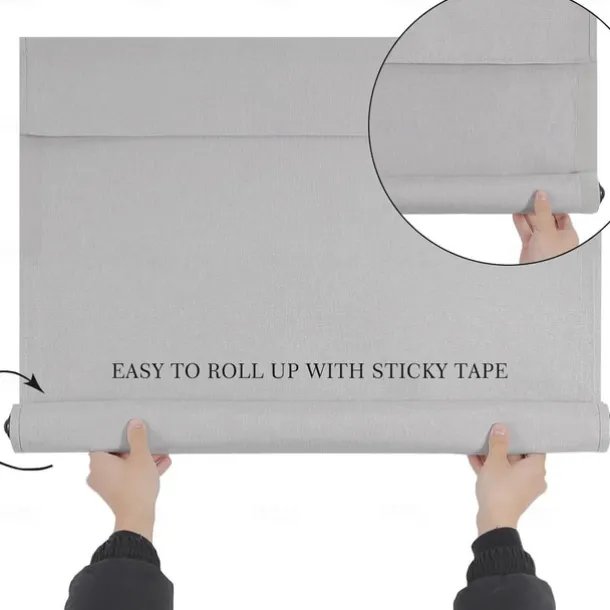 100% Blackout French Door Curtains, Triple Layers Light Blocking & UV Protect, Noiseless Adjustable Roller Shade, No Drill Window Blinds for Office