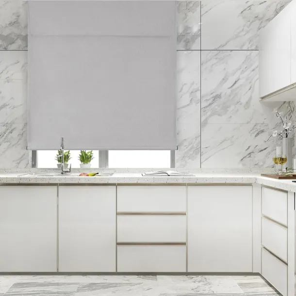 100% Blackout French Door Curtains, Triple Layers Light Blocking & UV Protect, Noiseless Adjustable Roller Shade, No Drill Window Blinds for Office