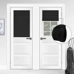 100% Blackout French Door Curtains, Triple Layers Light Blocking & UV Protect, Noiseless Adjustable Roller Shade, No Drill Window Blinds for Office