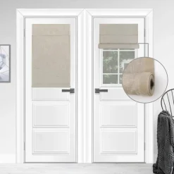 100% Blackout French Door Curtains, Triple Layers Light Blocking & UV Protect, Noiseless Adjustable Roller Shade, No Drill Window Blinds for Office