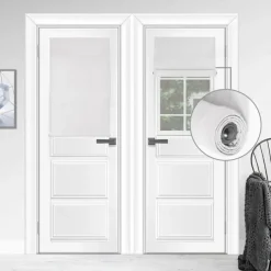 100% Blackout French Door Curtains, Triple Layers Light Blocking & UV Protect, Noiseless Adjustable Roller Shade, No Drill Window Blinds for Office