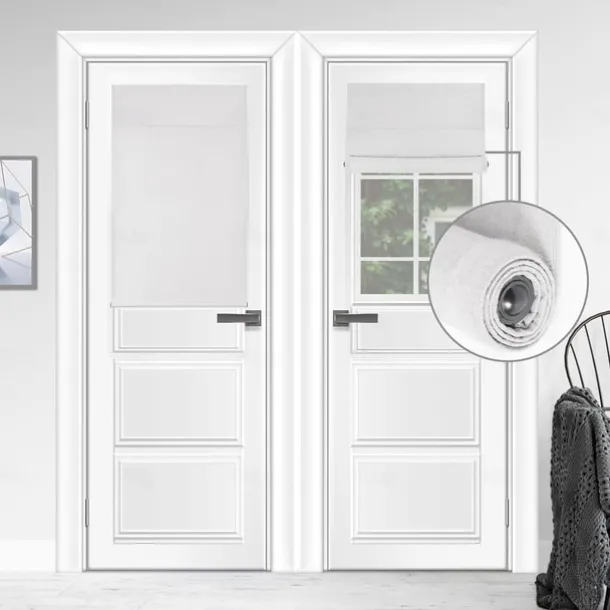 100% Blackout French Door Curtains, Triple Layers Light Blocking & UV Protect, Noiseless Adjustable Roller Shade, No Drill Window Blinds for Office