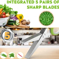 5 Blade Kitchen Salad Scissors - Cool Kitchen Gadgets for Cutting Fresh Garden Herbs - Herb Cutter Shears with 5 Blades and Cover, Sharp and Anti-rust Stainless Steel, Dishwasher Safe