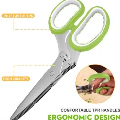 5 Blade Kitchen Salad Scissors - Cool Kitchen Gadgets for Cutting Fresh Garden Herbs - Herb Cutter Shears with 5 Blades and Cover, Sharp and Anti-rust Stainless Steel, Dishwasher Safe