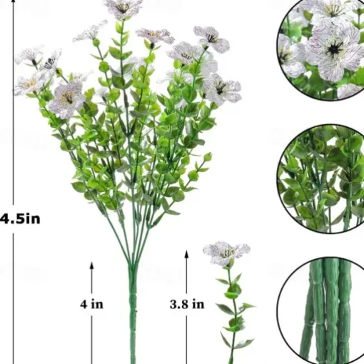 10 Branches Outdoor Artificial Flowers Seven-Stem Eucalyptus, Purple Violets, Realistic Floral Bouquet for Decorative Centerpieces and Flower Arrangements