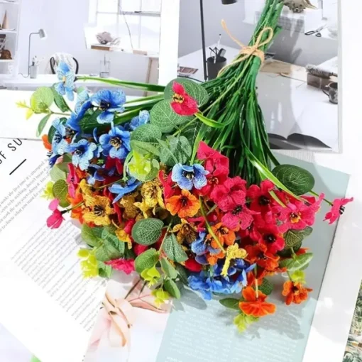 38 Bundles Artificial Flowers for Outdoors, Faux Spring Grass Violet, Silk Printed Aquatic Plants, Eucalyptus Leaves, UV Resistant for Garden Porch Patio Decor