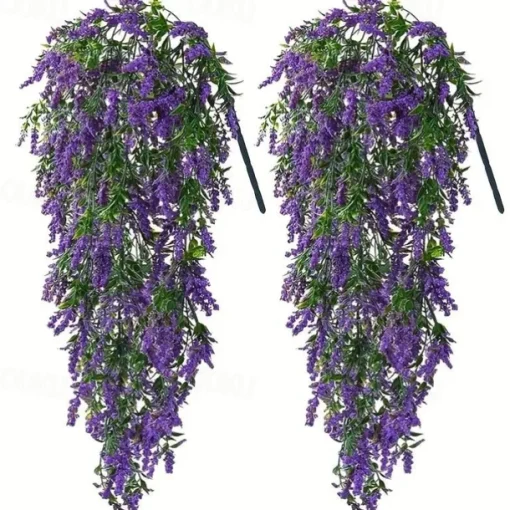 4 Bundles Artificial Lavender Hanging Flower Bouquet Vine Hanging Plants Fake Ivy Vine Leaves For Patio Home Bedroom Wedding Indoor Outdoor Wall Decor, Home Decor, Aesthetic Room Decor