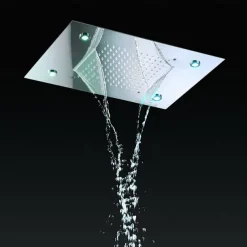 500*360 Chrome/3- Color LED Bathroom Faucets Rain Mixer Complete with Stainless Steel Rainfall Shower Head Ceiling Mounted Color Change By Water Temperature, Hydor Power, No Battery Needed