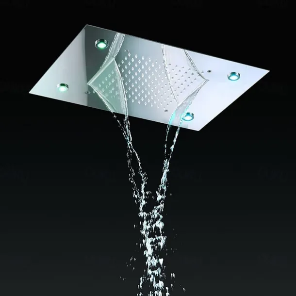 500*360 Chrome/3- Color LED Bathroom Faucets Rain Mixer Complete with Stainless Steel Rainfall Shower Head Ceiling Mounted Color Change By Water Temperature, Hydor Power, No Battery Needed