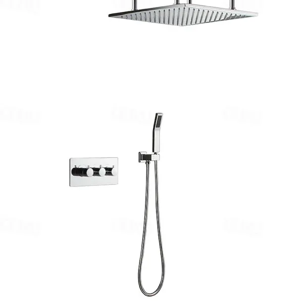 580*500 Chrome Shower Faucets Sets Complete with Stainless Steel Shower Head and Solid Brass Handshower Ceiling Mounted Rainfall Shower Head System Contain Shower Faucet Rough-in Valve Body and Trim