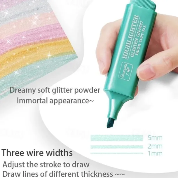 8 Colors Metallic Highlighter Set Oblique Tip Water-Based Shiny Glitter Color Marker Highlight Pen School Office Supplies