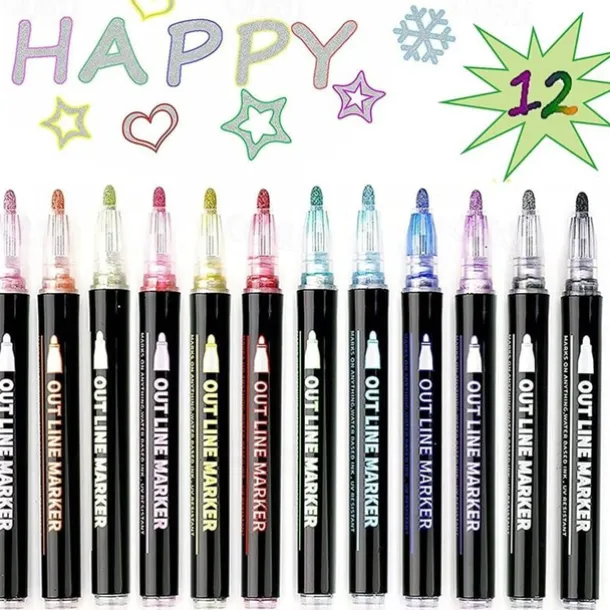 8/12/24 Colors Outline Markers Self Double Line Self-Outline Metallic Pens For Scrapbook Photo Album Gift Card Making Easter Eggs Art Crafts