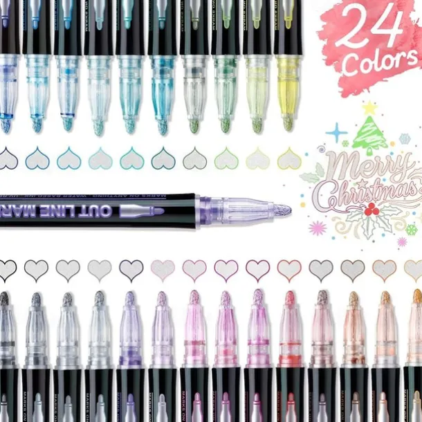8/12/24 Colors Outline Markers Self Double Line Self-Outline Metallic Pens For Scrapbook Photo Album Gift Card Making Easter Eggs Art Crafts