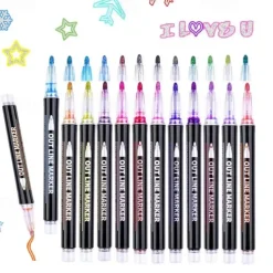 8/12/24 Colors Outline Markers Self Double Line Self-Outline Metallic Pens For Scrapbook Photo Album Gift Card Making Easter Eggs Art Crafts
