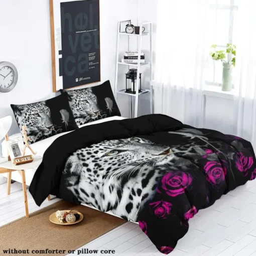 100% Cotton Cheetah Pattern 3-Piece Duvet Cover Set 3D Printed Quilt Queen Size Bedding Set Hunting Animal Quilt Cover Suitable for Kids Boys Men's Room Decor Super Soft Breathable Bed Set 3 Piece Set Lightweight
