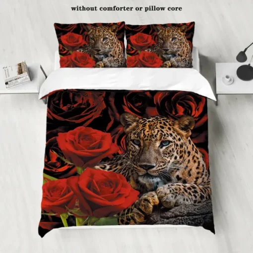 100% Cotton Cheetah Pattern 3-Piece Duvet Cover Set 3D Printed Quilt Queen Size Bedding Set Hunting Animal Quilt Cover Suitable for Kids Boys Men's Room Decor Super Soft Breathable Bed Set 3 Piece Set Lightweight
