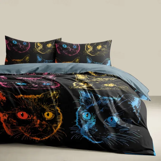 100% Cotton Colorful Cat Duvet Cover 3-Piece Set Plush Cloth for Summer Soft Skin Friendly Long Lasting Comfy Lightweight