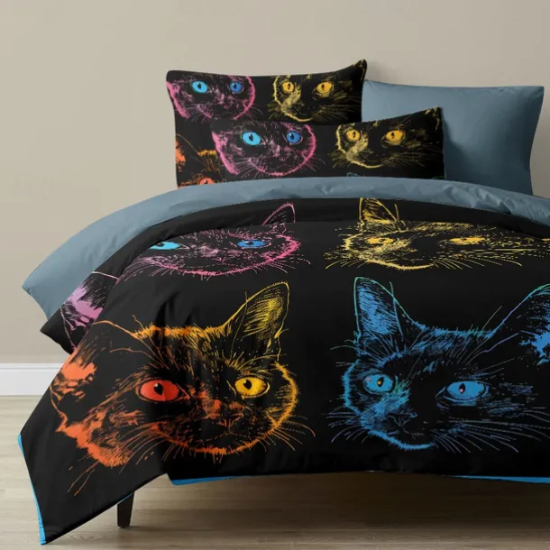 100% Cotton Colorful Cat Duvet Cover 3-Piece Set Plush Cloth for Summer Soft Skin Friendly Long Lasting Comfy Lightweight