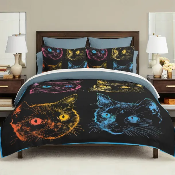 100% Cotton Colorful Cat Duvet Cover 3-Piece Set Plush Cloth for Summer Soft Skin Friendly Long Lasting Comfy Lightweight