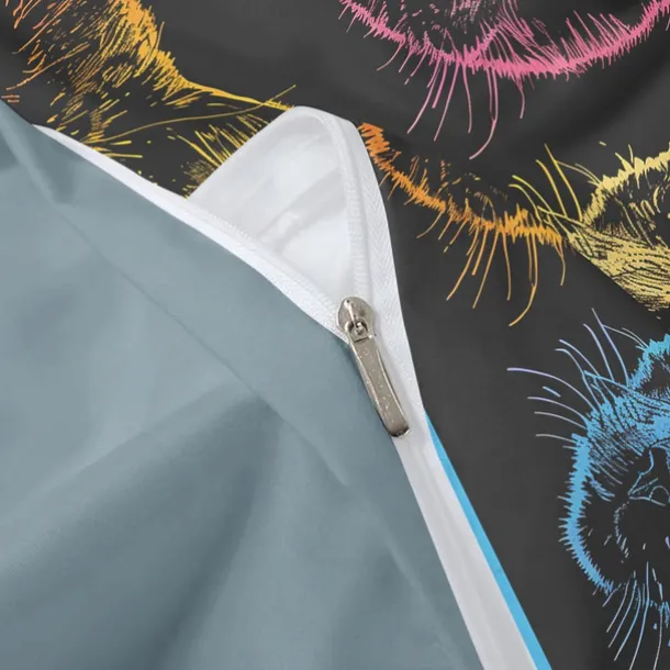 100% Cotton Colorful Cat Duvet Cover 3-Piece Set Plush Cloth for Summer Soft Skin Friendly Long Lasting Comfy Lightweight