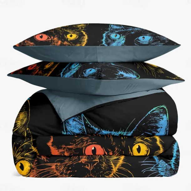 100% Cotton Colorful Cat Duvet Cover 3-Piece Set Plush Cloth for Summer Soft Skin Friendly Long Lasting Comfy Lightweight