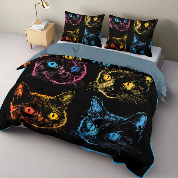 100% Cotton Colorful Cat Duvet Cover 3-Piece Set Plush Cloth for Summer Soft Skin Friendly Long Lasting Comfy Lightweight