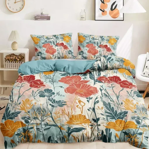 100% Cotton Duvet Cover Set Floral Pattern Comforter Set Soft 3-Piece Luxury Bedding Set Home Decor Gift King Queen Full Sizehree Piece Set