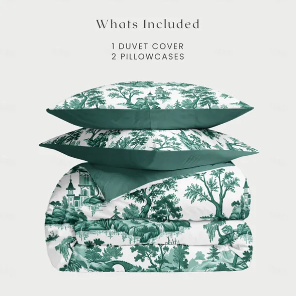 100% Cotton Duvet Cover Set Toile De Jouy Pattern Comforter Set Soft 3-Piece Luxury Bedding Set Home Decor Gift King Queen Full Sizehree Piece Set