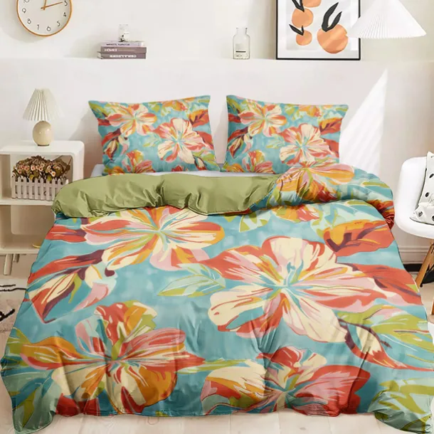 100% Cotton Floral Colorful Ink Duvet Cover 3-Piece Set for Summer Soft Skin Friendly Long Lasting Hotel Bedding Comfy Set 1 Duvet Cover 2 Pillowcases