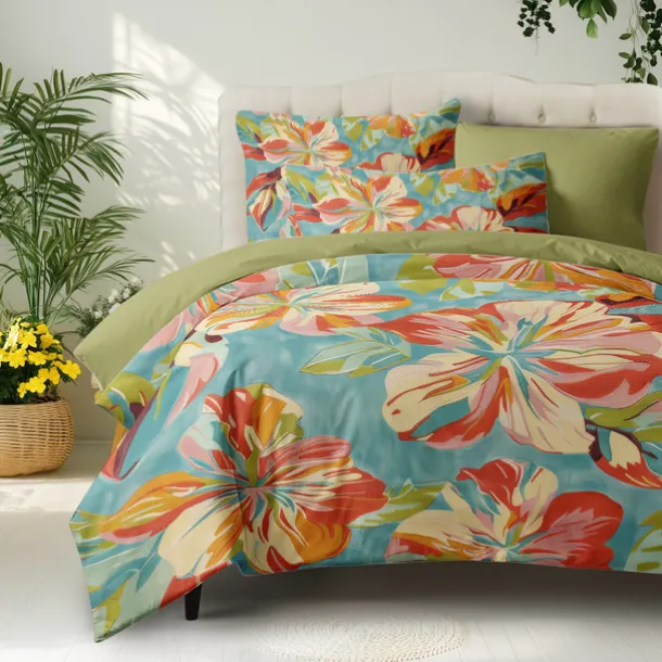 100% Cotton Floral Colorful Ink Duvet Cover 3-Piece Set for Summer Soft Skin Friendly Long Lasting Hotel Bedding Comfy Set 1 Duvet Cover 2 Pillowcases