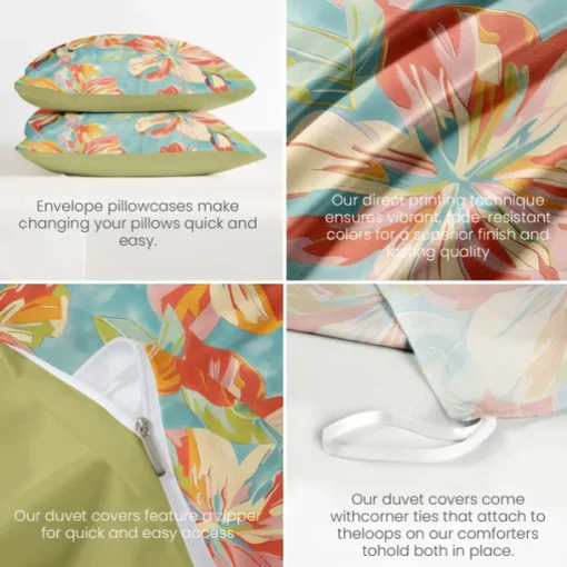 100% Cotton Floral Colorful Ink Duvet Cover 3-Piece Set for Summer Soft Skin Friendly Long Lasting Hotel Bedding Comfy Set 1 Duvet Cover 2 Pillowcases