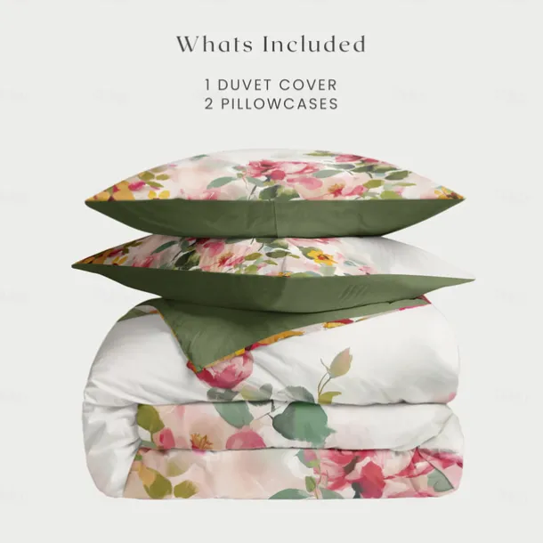 100% Cotton Floral Series Duvet Cover 3-Piece Set Short Fluff for Summer Soft Skin Friendly Comfy Lightweight Queen King Size