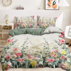 100% Cotton Floral Series Duvet Cover 3-Piece Set Short Fluff for Summer Soft Skin Friendly Comfy Lightweight Queen King Size