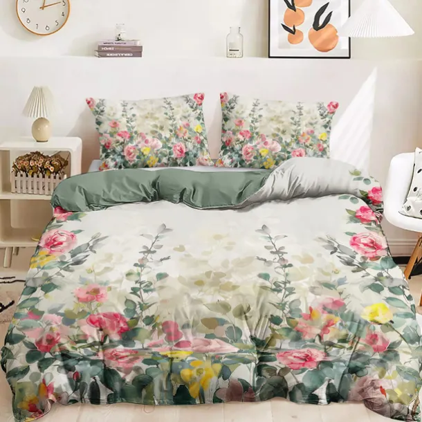 100% Cotton Floral Series Duvet Cover 3-Piece Set Short Fluff for Summer Soft Skin Friendly Comfy Lightweight Queen King Size