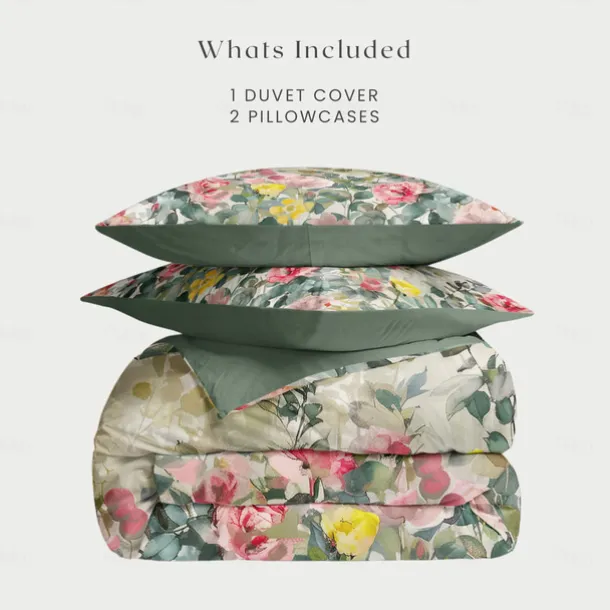 100% Cotton Floral Series Duvet Cover 3-Piece Set Short Fluff for Summer Soft Skin Friendly Comfy Lightweight Queen King Size