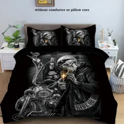 100% Cotton Floral Skull Knight 3 Piece Quilt Cover Set Human Skeleton Couple Printed Bedding Set 3 Piece Suitable for Couples and Adults Gothic Quilt Cover Set Super Soft Breathable Short Fluff Bedding Set Light