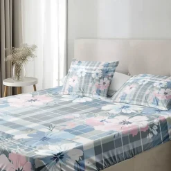 100% Cotton Floral Stripe Spring Pattern Fitted Sheet Set Ultra Soft Breathable Silky Bed Sheets Deep Pocket Bedding Sheets 3 Piece Queen King Size