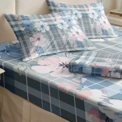 100% Cotton Floral Stripe Spring Pattern Fitted Sheet Set Ultra Soft Breathable Silky Bed Sheets Deep Pocket Bedding Sheets 3 Piece Queen King Size