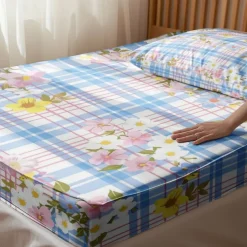 100% Cotton Floral Stripe Spring Pattern Fitted Sheet Set Ultra Soft Breathable Silky Bed Sheets Deep Pocket Bedding Sheets 3 Piece Queen King Size