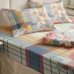 100% Cotton Floral Stripe Spring Pattern Fitted Sheet Set Ultra Soft Breathable Silky Bed Sheets Deep Pocket Bedding Sheets 3 Piece Queen King Size