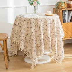 100% Cotton Fringed Tablecloth with Tassel Floral Plant