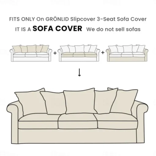 100% Cotton Slipcover 3-Seat Sofa Cover Solid Color Slipcover GRONLcover LITB PRIME cover