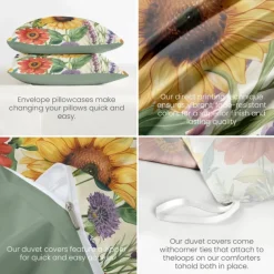 100% Cotton Sunflower Plant Serie Plush Duvet Cover 3-Piece Set Short Fluff for Summer Soft Skin Friendly Comfy Lightweight