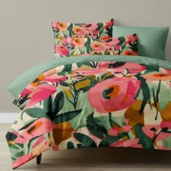 100% Cotton Tropical Plant Flower 3-Piece Duvet Set for Hotel Bedroom Guest Room Hotel Bedding Comfy Set 1 Duvet Cover 2 Pillowcase